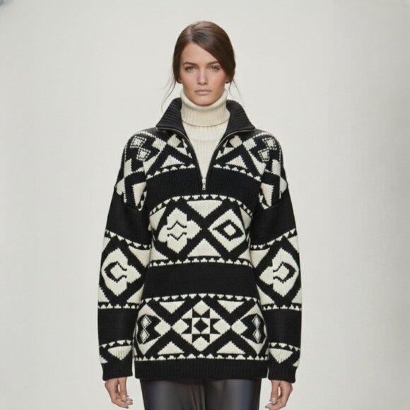 Vintage 90s "The Bay" 100% Lambswool OVERSIZED Nordic Tribal Heritage Sweater-M - Picture 9 of 16